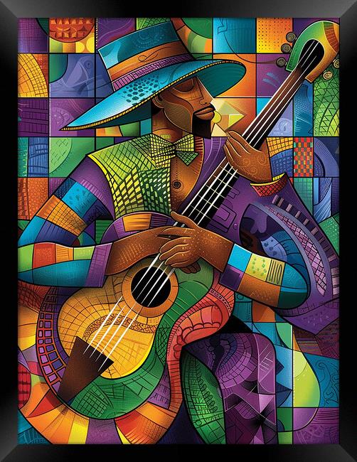 Spanish Guitarist Cubism Framed Print by Steve Smith