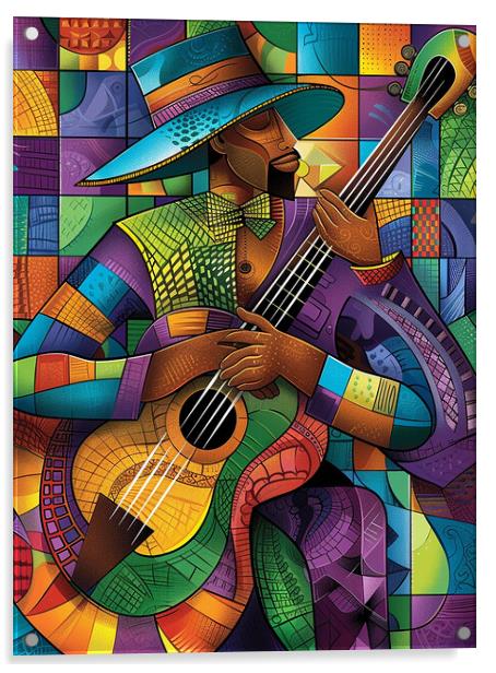 Spanish Guitarist Cubism Acrylic by Steve Smith