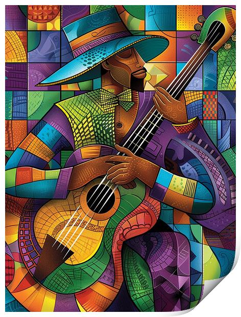 Spanish Guitarist Cubism Print by Steve Smith