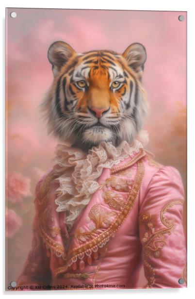 Pink Tiger Portrait Acrylic by Kia Collins