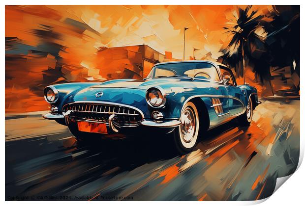 Blue Corvette Print by Kia Collins