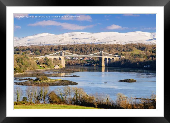 Menai Strait Mountains Anglesey Welsh Coast Framed Mounted Print by Pearl Bucknall