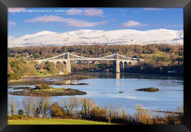 Menai Strait Mountains Anglesey Welsh Coast Framed Print by Pearl Bucknall