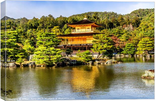 Water Reflection Autumn Garden Kinkaku-Ji Golden Pavilion Temple Canvas Print by William Perry