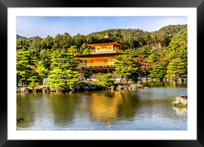 Water Reflection Autumn Garden Kinkaku-Ji Golden Pavilion Temple Framed Mounted Print by William Perry