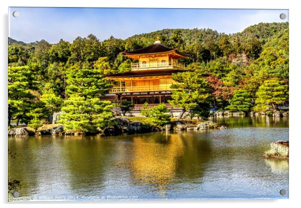 Water Reflection Autumn Garden Kinkaku-Ji Golden Pavilion Temple Acrylic by William Perry