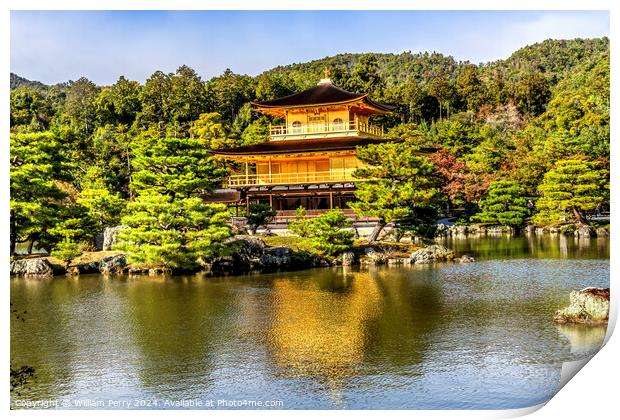 Water Reflection Autumn Garden Kinkaku-Ji Golden Pavilion Temple Print by William Perry