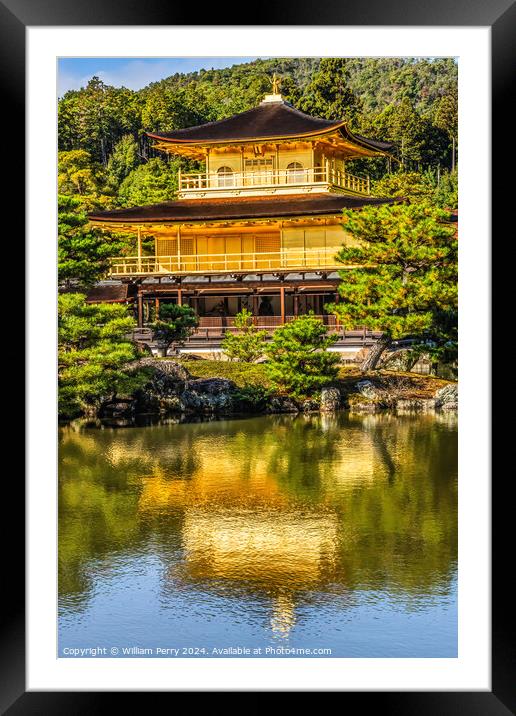 Water Reflection Garden Kinkaku-Ji Golden Pavilion Temple Kyoto  Framed Mounted Print by William Perry
