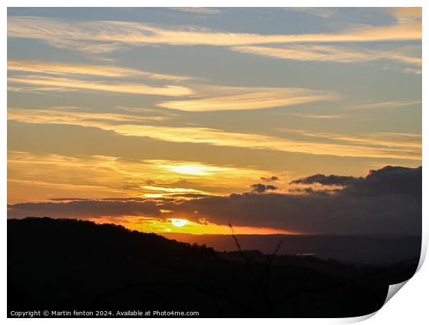 Crickley hill Cotswolds sunset Print by Martin fenton