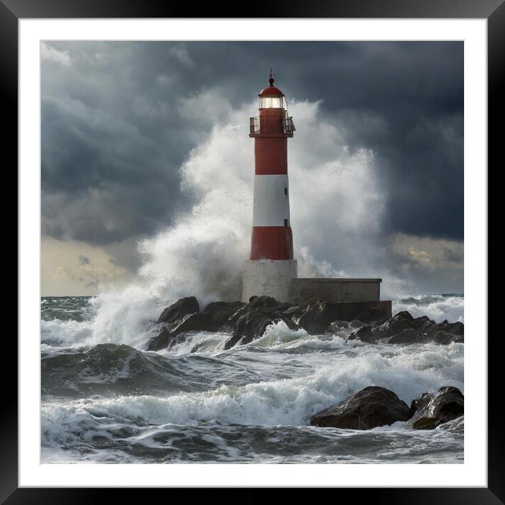 Lighthouse in a Storm Framed Mounted Print by Colin Allen