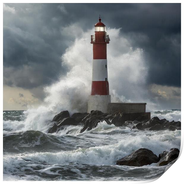 Lighthouse in a Storm Print by Colin Allen