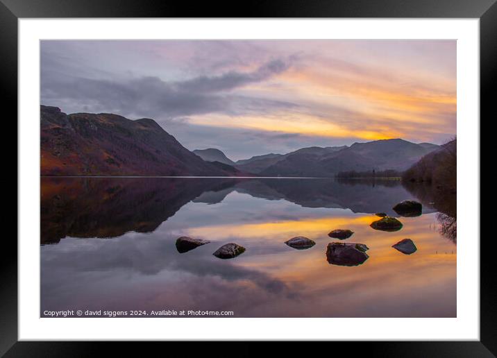 Ullswater sunset the Lakes Framed Mounted Print by david siggens