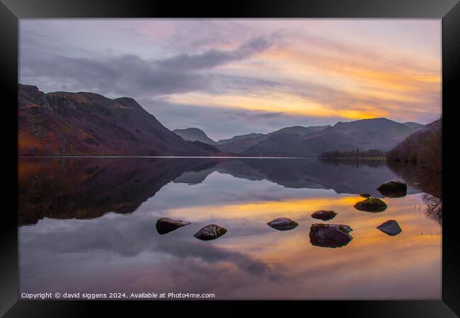 Ullswater sunset the Lakes Framed Print by david siggens