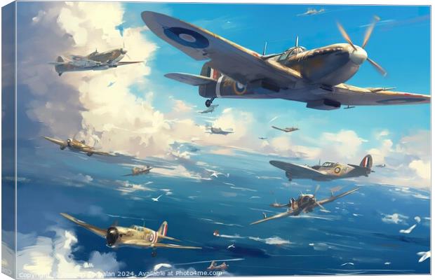 A World War II-inspired recruitment poster depicting airplanes in flight over the ocean. Canvas Print by Joaquin Corbalan