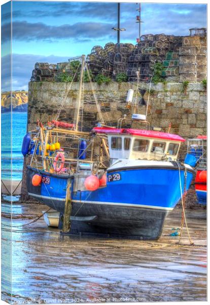 Fishing Boat In Cornish Harbour Canvas Print by David Pyatt