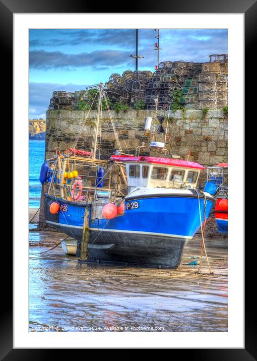 Fishing Boat In Cornish Harbour Framed Mounted Print by David Pyatt