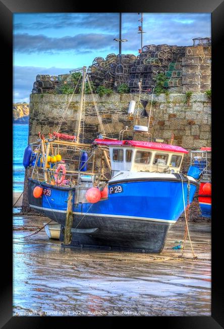 Fishing Boat In Cornish Harbour Framed Print by David Pyatt