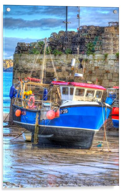 Fishing Boat In Cornish Harbour Acrylic by David Pyatt