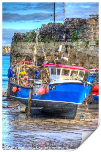 Fishing Boat In Cornish Harbour Print by David Pyatt