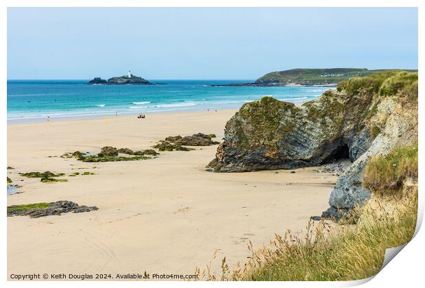 Godrevy Cove and Island, Cornwall Print by Keith Douglas