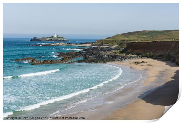 Godrevy Cove and Island, Cornwall Print by Keith Douglas