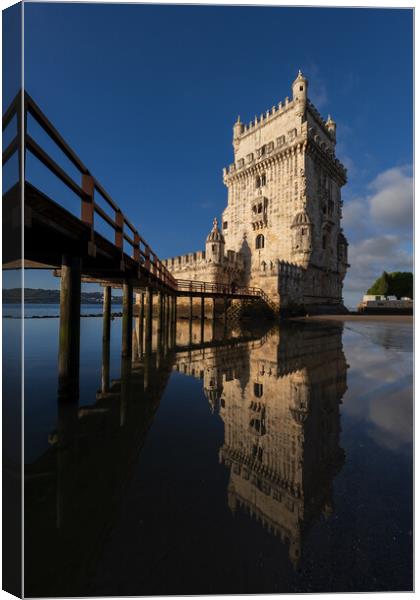Belem Tower With Mirror Reflection In Water Canvas Print by Artur Bogacki