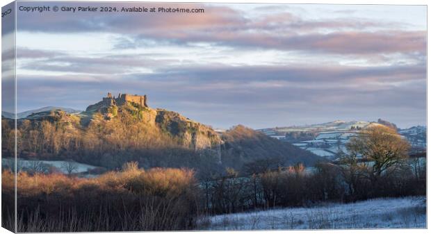 Carreg Cennan Castle winter landscape Canvas Print by Gary Parker