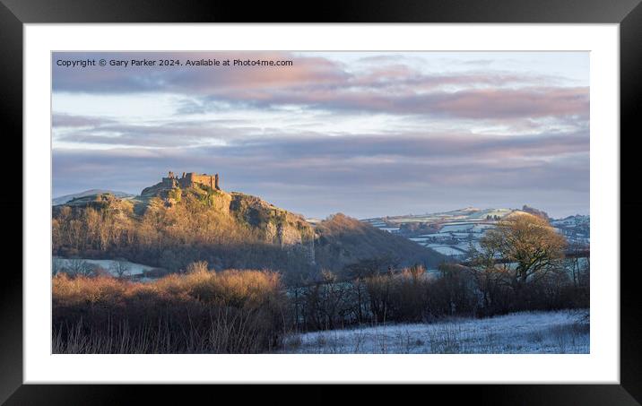 Carreg Cennan Castle winter landscape Framed Mounted Print by Gary Parker