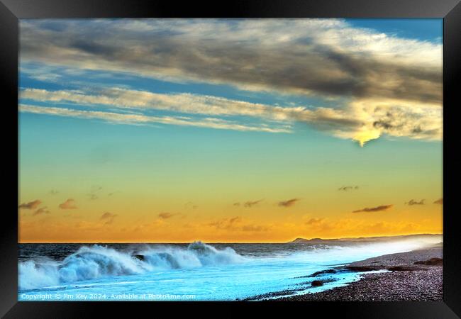 Winter Sunrise at Cley Beach Framed Print by Jim Key