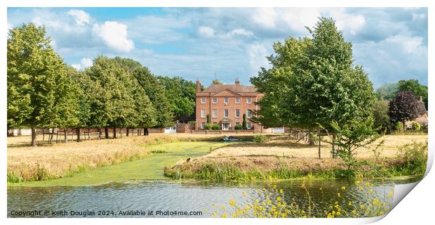 Farm Hall, Godmanchester, and the River Great Ouse. Print by Keith Douglas