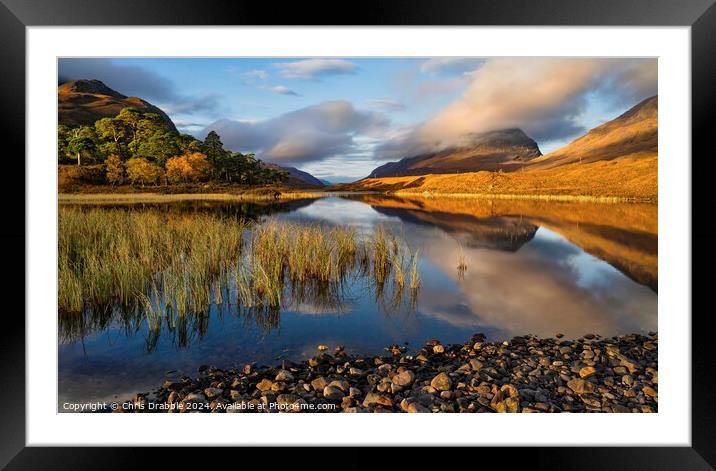 Liathach reflected in Loch Clair Framed Mounted Print by Chris Drabble