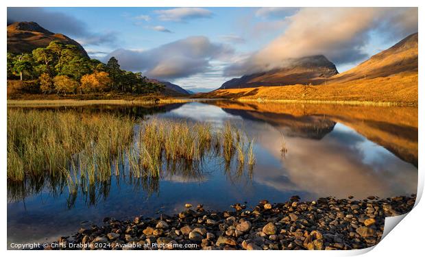 Liathach reflected in Loch Clair Print by Chris Drabble