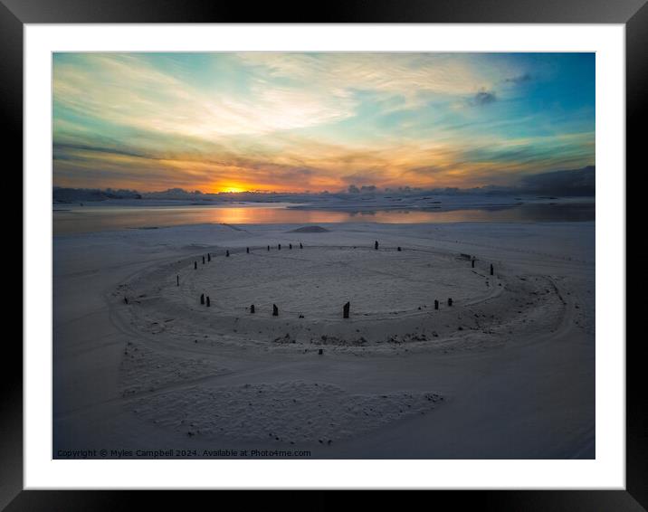 Ring of Brodgar under a blanket of snow Framed Mounted Print by Myles Campbell
