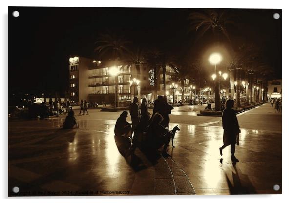 Evening hangout by the Balcony of Europe 2, sepia Acrylic by Paul Boizot