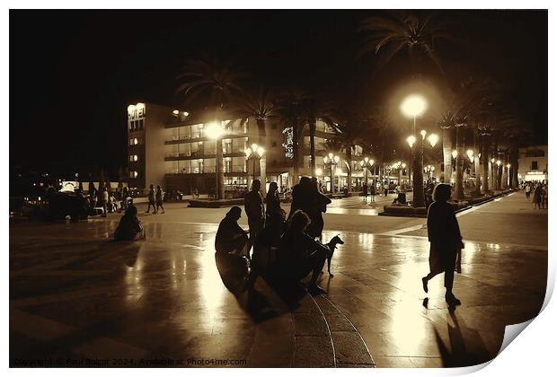 Evening hangout by the Balcony of Europe 2, sepia Print by Paul Boizot