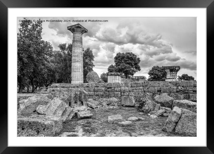 Temple of Zeus at ancient Olympia, Greece mono Framed Mounted Print by Angus McComiskey