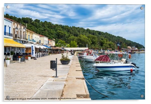 Boats moored on quayside of Katakolon, Greece Acrylic by Angus McComiskey