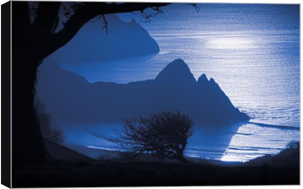 Blue hour at Three Cliffs Bay Canvas Print by Leighton Collins