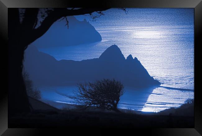 Blue hour at Three Cliffs Bay Framed Print by Leighton Collins