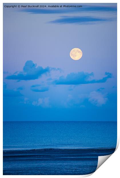 Full Moon Rising in the Sky over a Seascape Print by Pearl Bucknall
