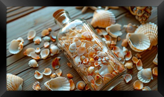 Seashells in a Bottle Framed Print by T2 