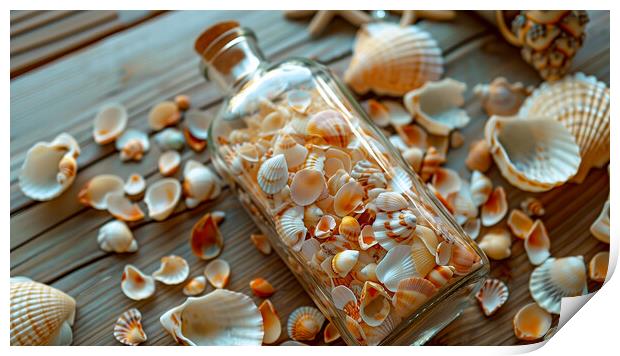 Seashells in a Bottle Print by T2 