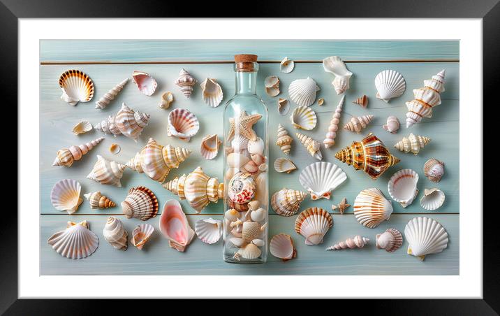 Seashells in a Bottle Framed Mounted Print by T2 