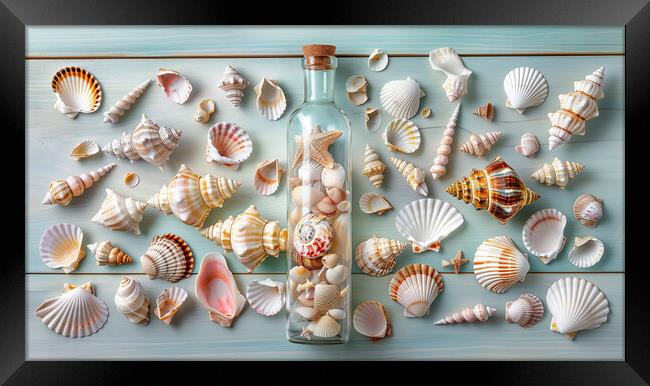 Seashells in a Bottle Framed Print by T2 