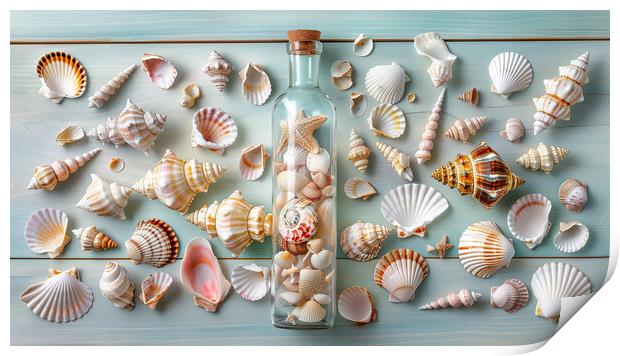 Seashells in a Bottle Print by T2 