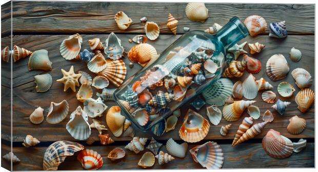 Seashells in a Bottle Canvas Print by T2 