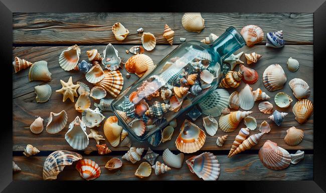 Seashells in a Bottle Framed Print by T2 