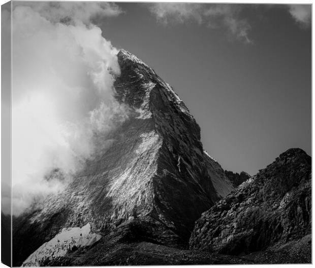 Monochrome of Matterhorn Mountain, Switzerland.  Canvas Print by Maggie Bajada