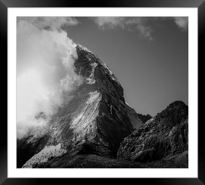 Monochrome of Matterhorn Mountain, Switzerland.  Framed Mounted Print by Maggie Bajada