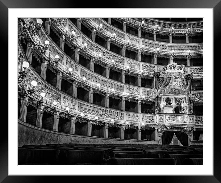 Monochrome of Teatro di San Carlo, Naples, Italy. Framed Mounted Print by Maggie Bajada